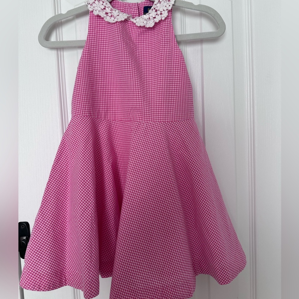 Polo by Ralph Lauren Pink Gingham Dress with White Crochet Trim